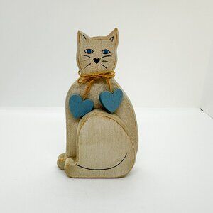 Vintage Handmade Wood Cat Painted Cottagecore Country Farm Hearts